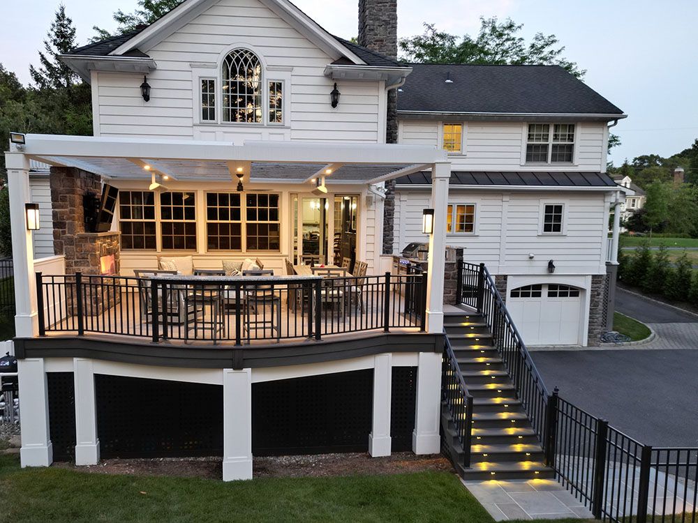 Two-level deck with a covered porch